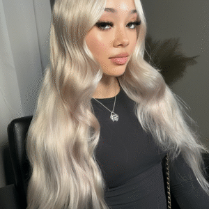Ash Blonde Highlights on Blonde Human Hair Wig