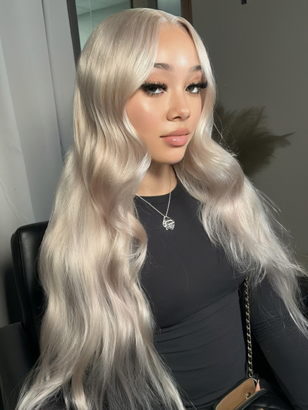 Ash Blonde Highlights on Blonde Human Hair Wig