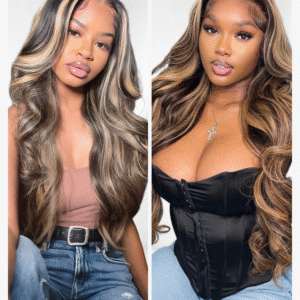 Honey Blonde Highlights On Black Human Hair Lace Frontal Wigs For Women