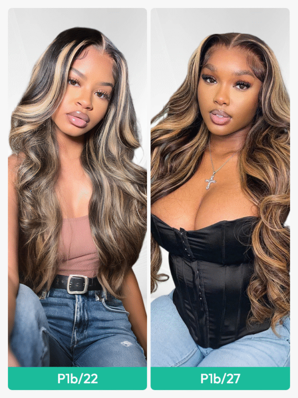 Honey Blonde Highlights On Black Human Hair Lace Frontal Wigs For Women