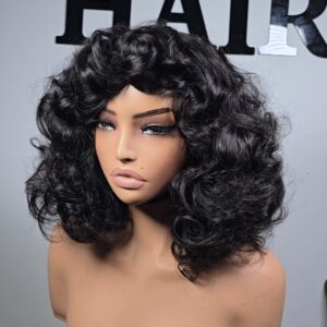 4x4 lace black bouncy bang curls wig 12 inches London Uk