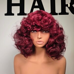 4x4 lace burgundy bouncy bang curls wig 12 inches London Uk