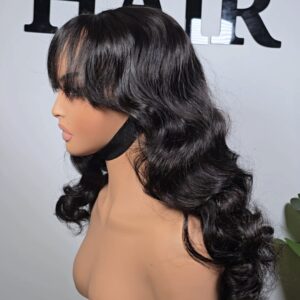 20 inch bouncy fringe curls wig UK natural curly wig with fringe for everyday wear